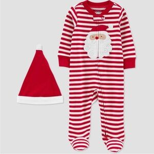 Carter's Just One You Santa Striped Baby Sleep N' Play - Red/White Onesie